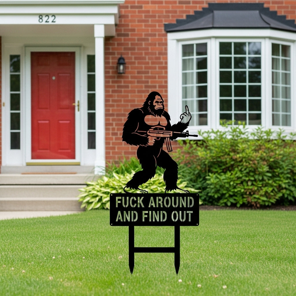 Bigfoot Middle-Finger Yard Sign: Your Hilarious & Badass Lawn Guardian 🦍💥
