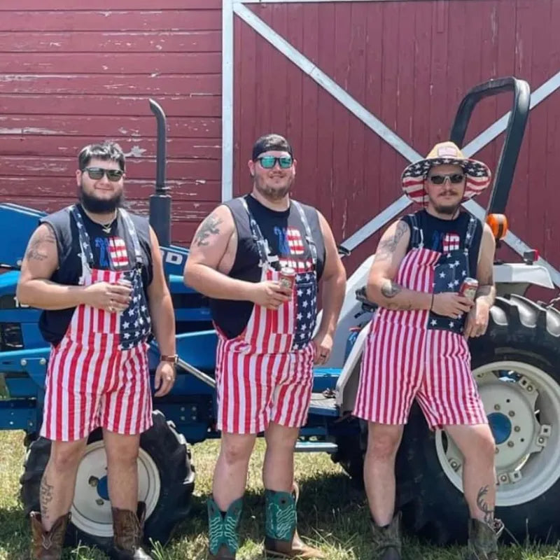 Flag Overalls Denim Shorts Denim Jumpsuit