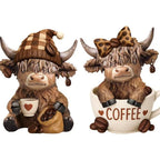 ☕🐮 Adorable Highland Cow Coffee Figurines – Rustic Charm for Your Home
