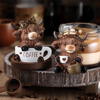 ☕🐮 Adorable Highland Cow Coffee Figurines – Rustic Charm for Your Home